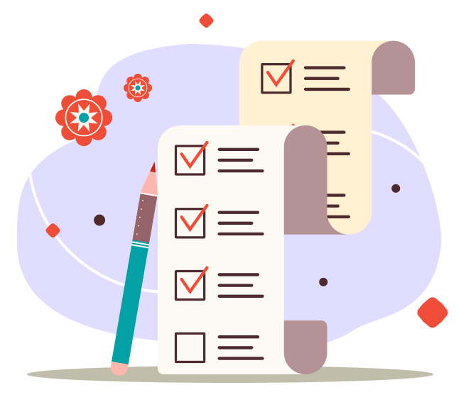 An illustration of a to-do list on a lilac background.